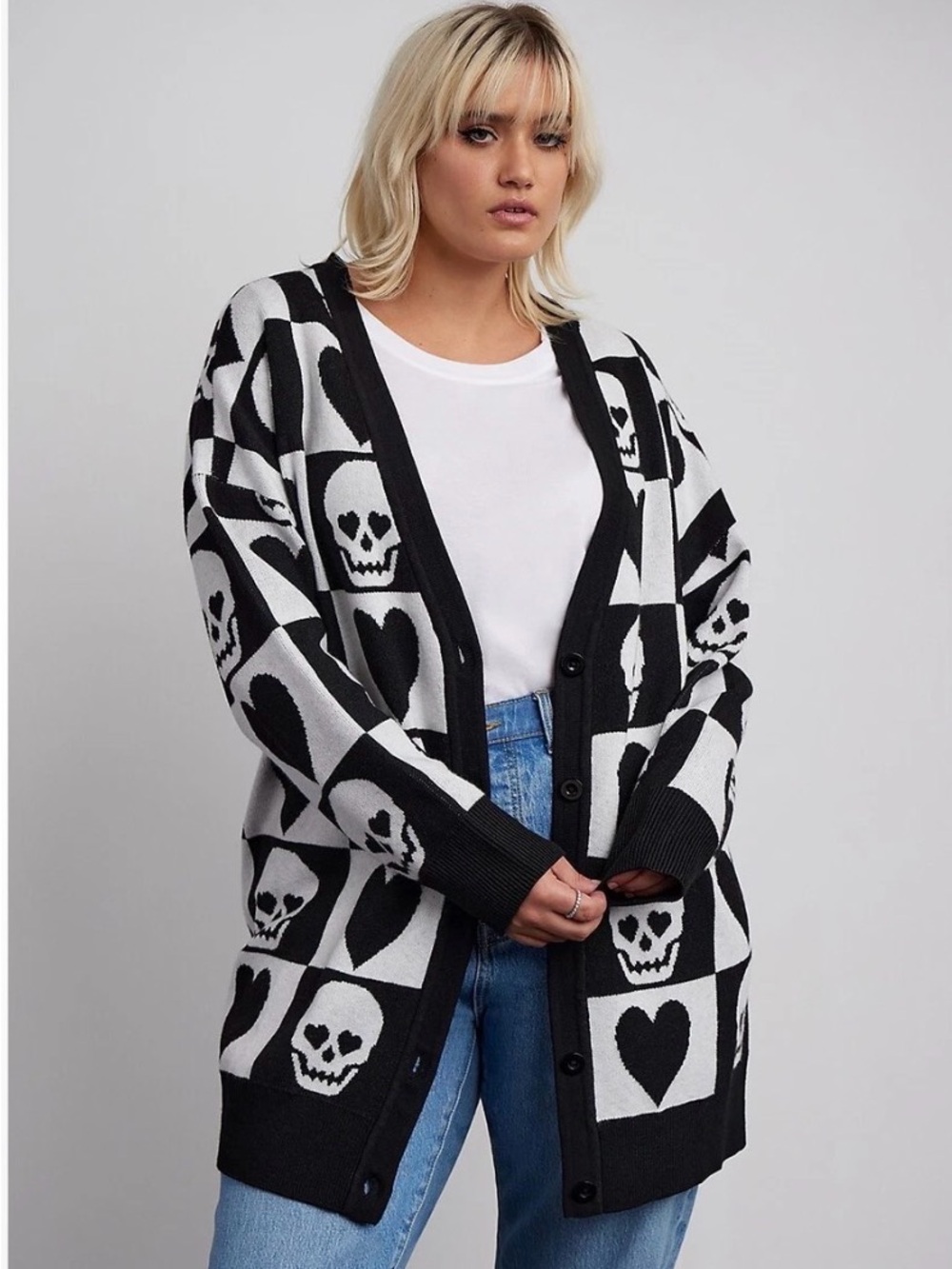 6x Boyfriend Black & White Skull Heart Knit Cardigan - Picture 7 of 11